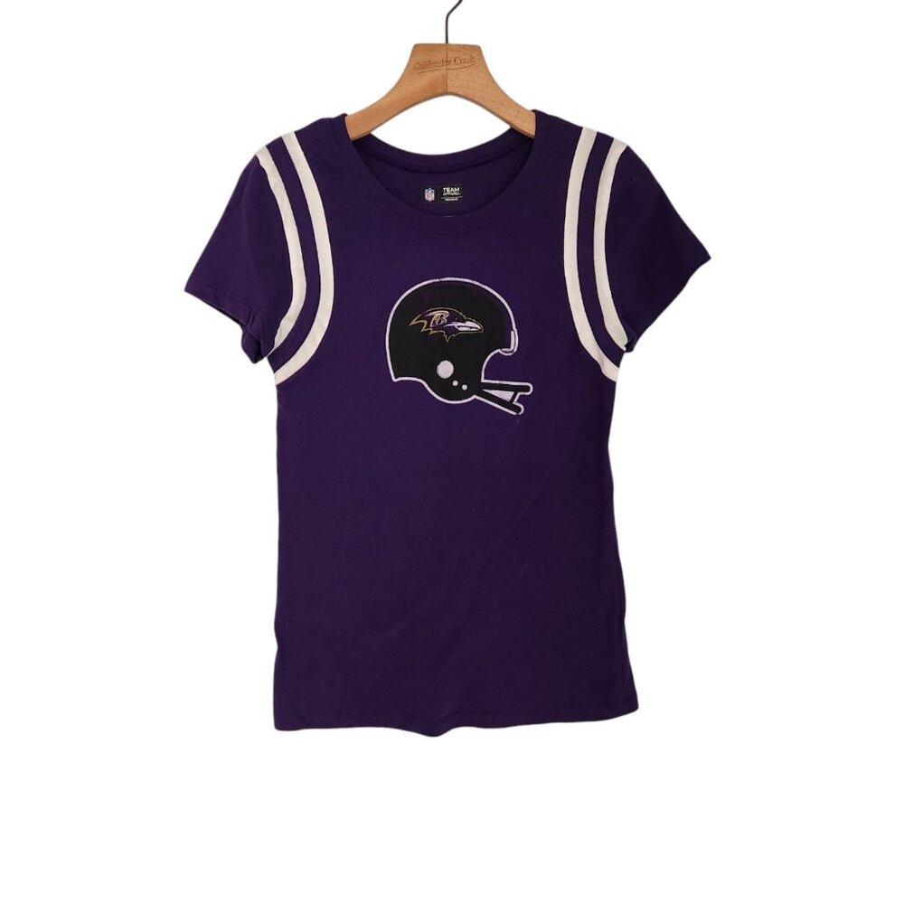 Baltimore Ravens T-Shirt NFL Team Apparel Purple Crew Neck Womens Size Large EUC